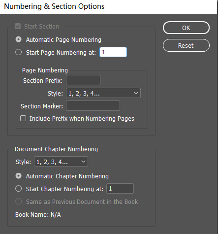 Creating sections for different chapters