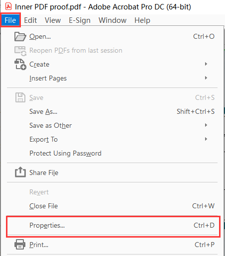 2. Click “File” > “Properties.”