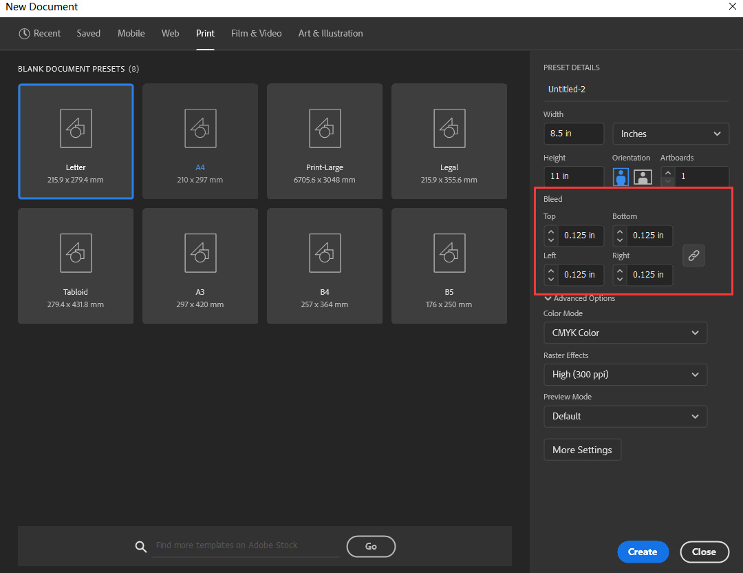 adobe illustrator bleed settting