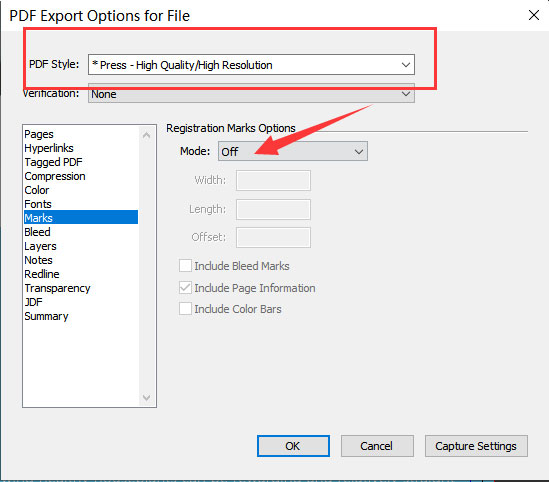 Configure export options