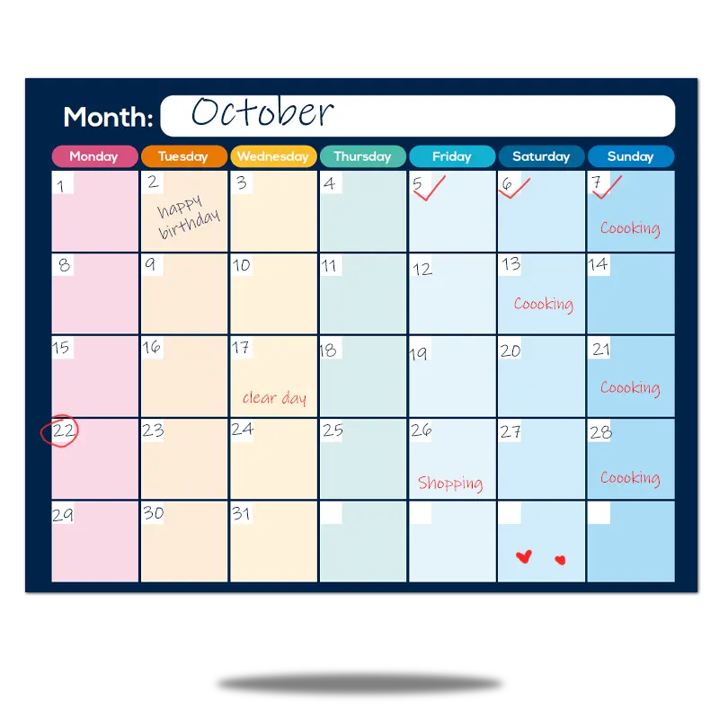 custom magnetic dry erase calendar for fridge